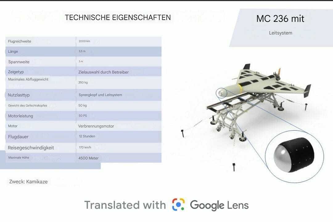 Technische Daten zu einem iranischen Drohnentyp.