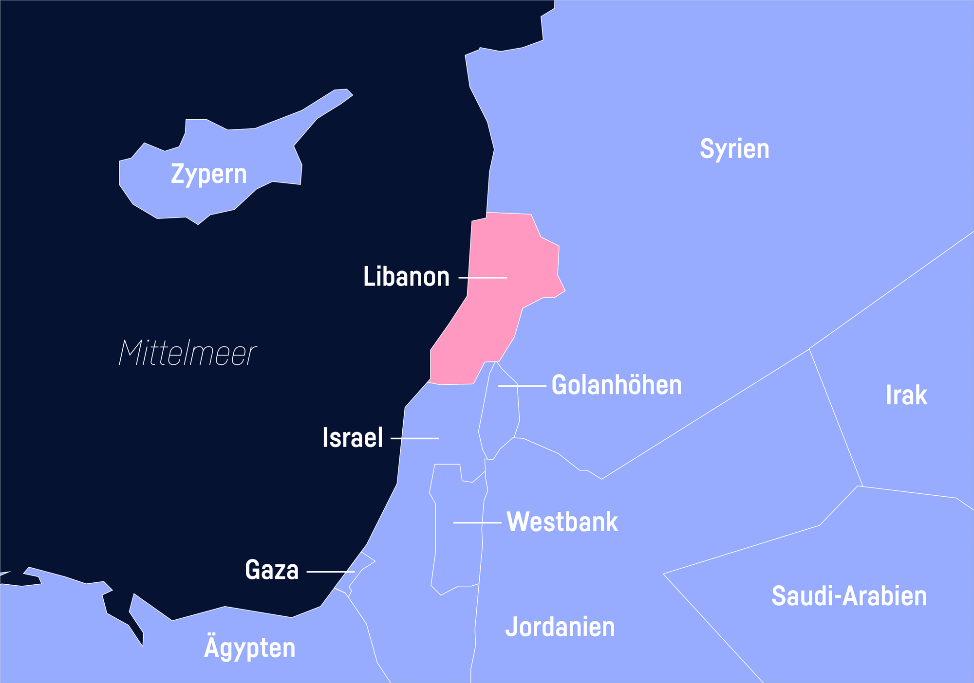Eine Karte von Libanon und den Nachbarländern