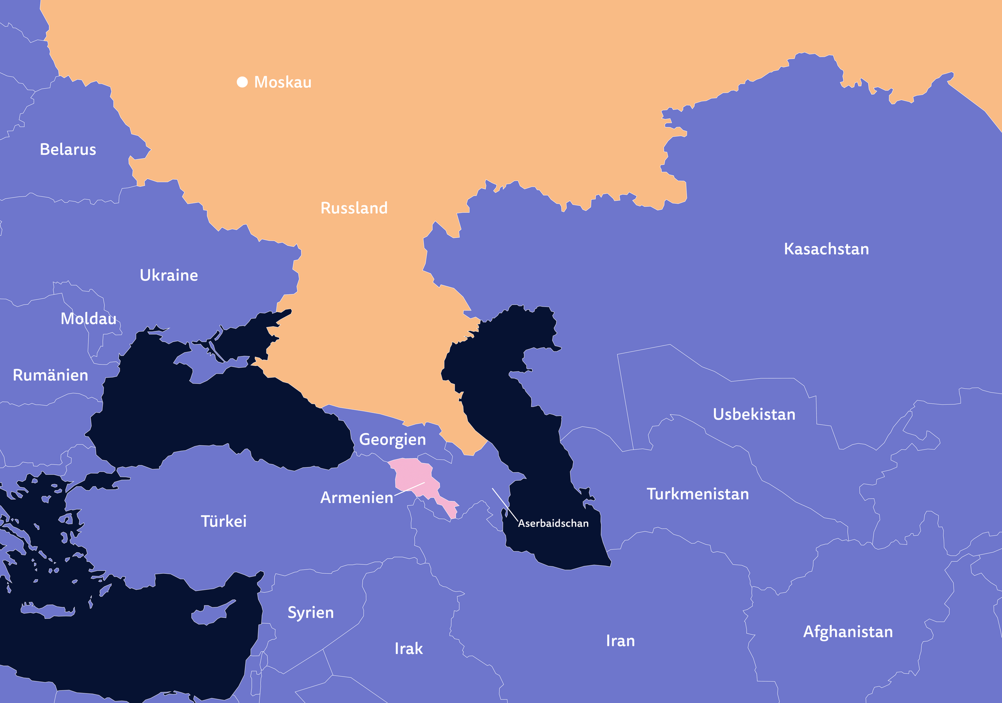 Eine Karte, auf der Armenien und Russland hervorgehoben sind.