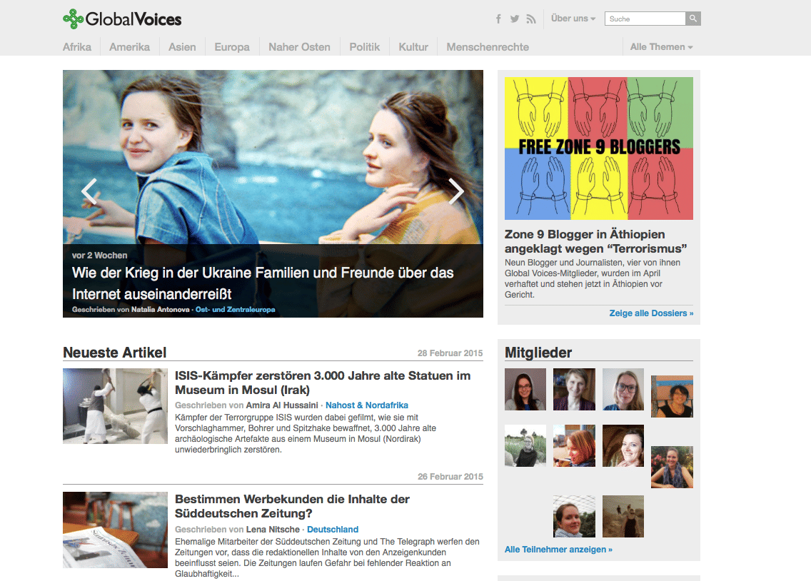 Startseite der deutschen GlobalVoices-Seite