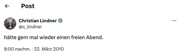 Tweet von Christian Lindner: Hätte gern mal wieder einen freien Abend