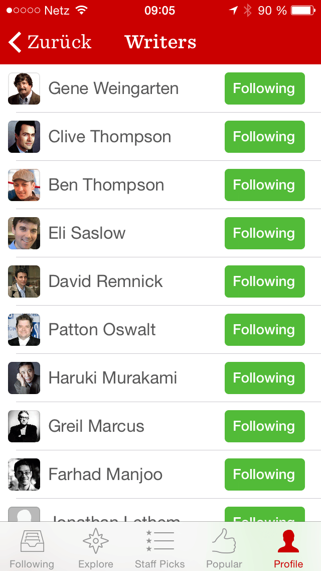 So sieht die Liste von Autoren aus, die man via Longform abonnieren kann - egal, wo sie veröffentlichen.