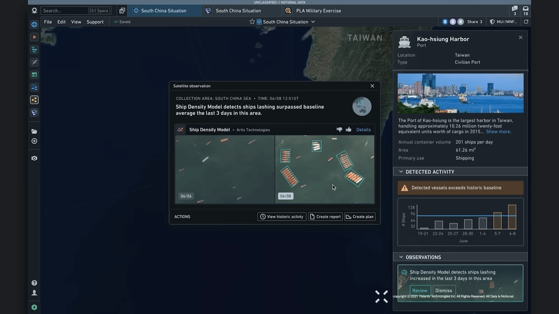 Gotham warnt: Erhöhte Dichte an Schiffen im südchinesischen Meer / Screenshot aus einem Palantir-Werbevideo